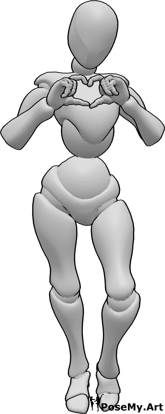 Referencia de poses- Postura de corazón femenina - Mujer forma un corazón con las manos posa