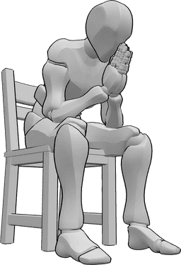 Posen-Referenz- Männlich, sitzend, betende Pose - Mann sitzt auf einem Stuhl und betet, faltet seine Hände und schaut nach unten