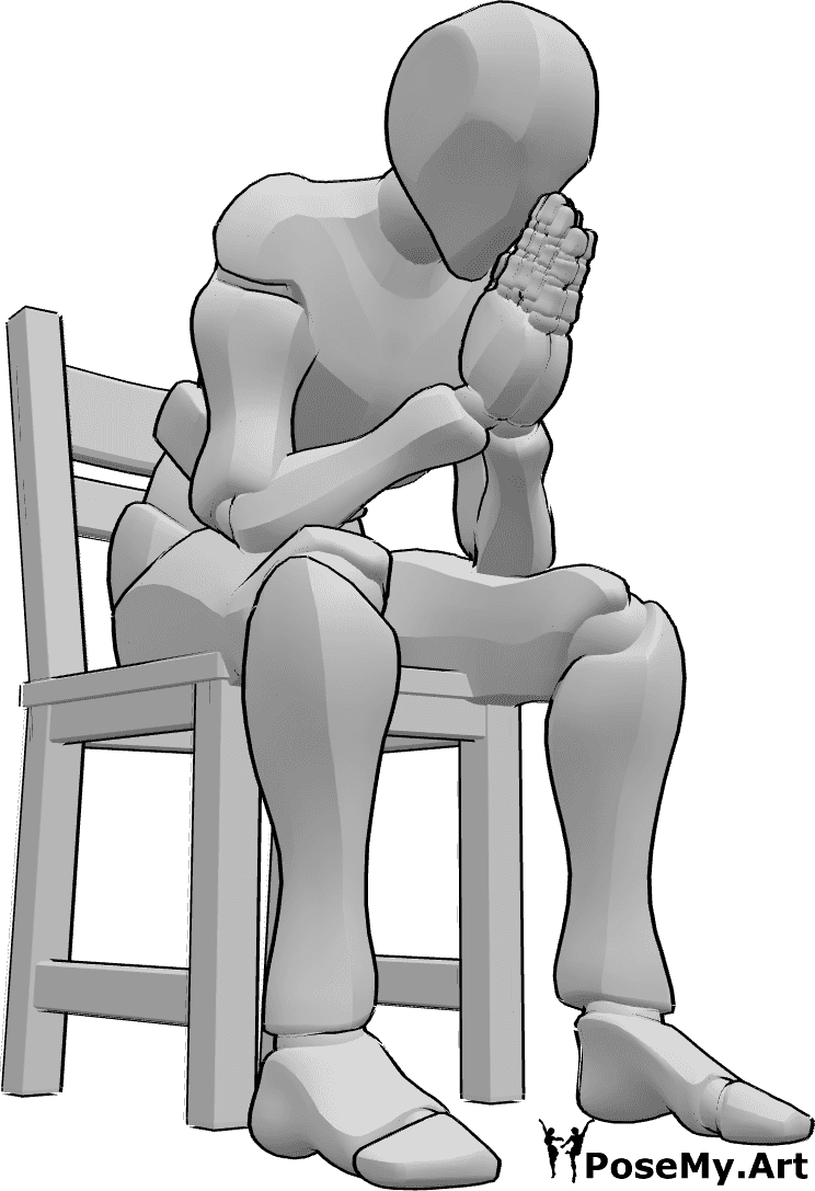 Pose Reference- Male sitting praying pose - Male is sitting on a chair and praying, folding his hands and looking down