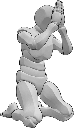 Pose Reference- Male kneeling praying pose - Male is kneeling and praying, folding his hands and looking down