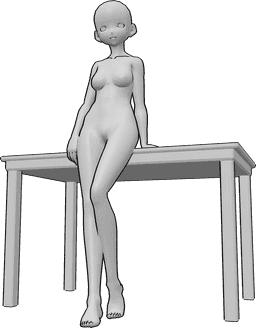 Referencia de poses- Postura de mesa de comedor inclinada - Anime femenino se apoya en la mesa de comedor, anime femenino inclinándose pose