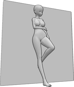 Posen-Referenz- Anlehnende Wand-Pose - Anime-Frau lehnt an der Wand und schaut nach links