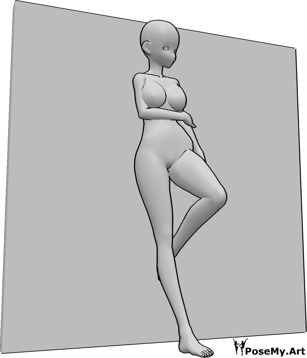 Pose Reference- Leaning wall pose - Anime female is leaning against the wall and looking to the left