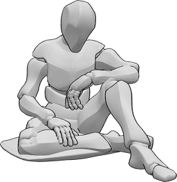 Pose Reference- Male sitting sadly pose - Male is sitting sadly on a pillow and looking down, male sad sitting pose