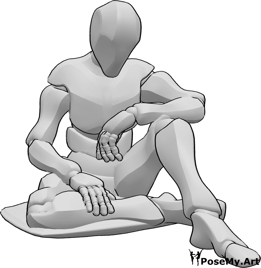 Pose Reference- Male sitting sadly pose - Male is sitting sadly on a pillow and looking down, male sad sitting pose