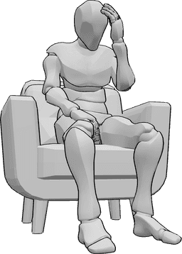 Pose Reference- Armchair sad sitting pose - Male is sitting sadly in the armchair and holding his head, looking down