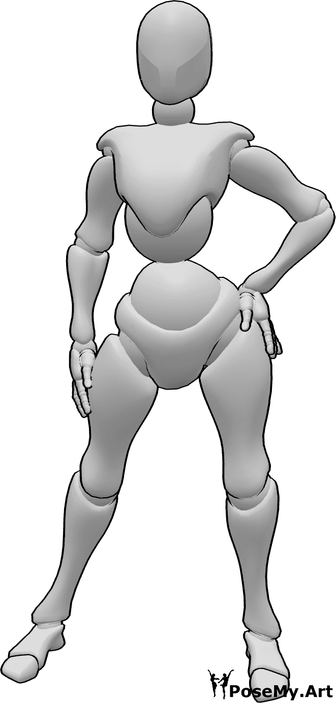 Pose Reference- Female hand hip pose - Female standing with one hand on her hip pose