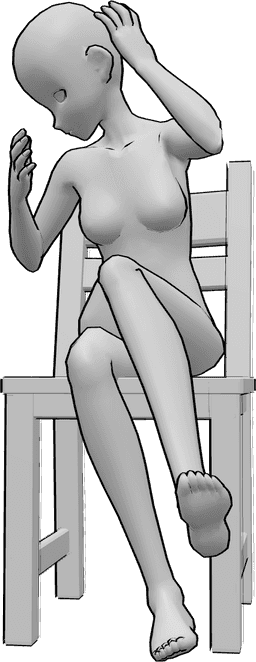 Posen-Referenz- Anime sitzende ängstliche Pose - Anime-Frau sitzt auf einem Stuhl und hat Angst, erschrickt vor etwas