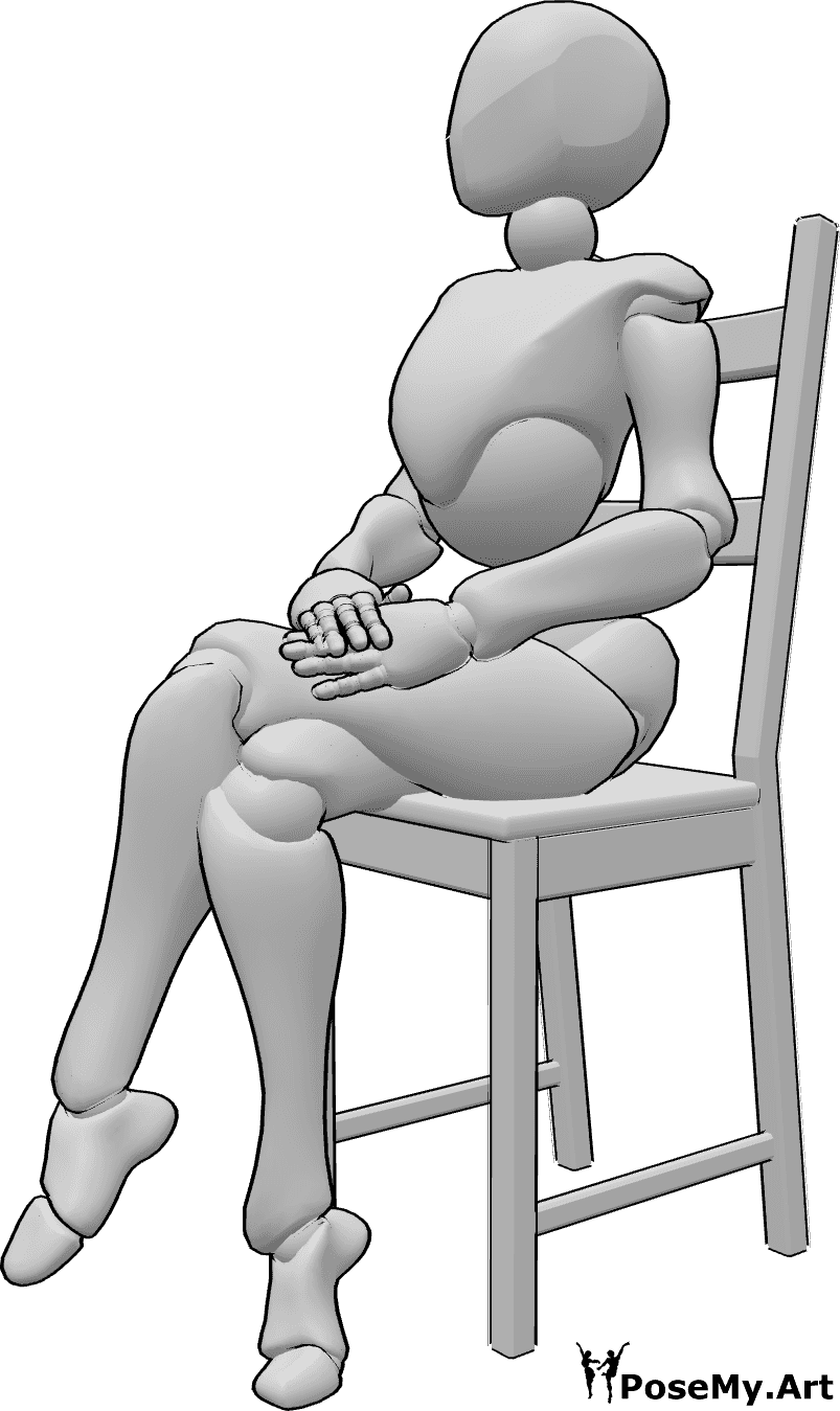 Posen-Referenz- Weiblich sitzend Stuhl Pose - Frau sitzt auf einem Stuhl in ästhetischer Pose
