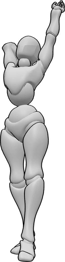 Posen-Referenz- Stretching-Pose - Frau steht und streckt sich, streckt ihre Arme aus