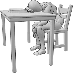 Referencia de poses- Postura de lectura cansada - Mujer cansada, apoyada en la mesa y durmiendo, pose de mujer cansada
