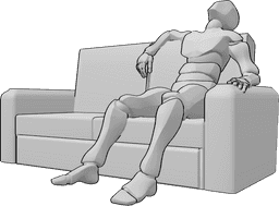 Posen-Referenz- Männliche müde sitzende Pose - Mann ist müde, ruht sich aus, sitzt bequem auf der Couch, männliche müde Pose