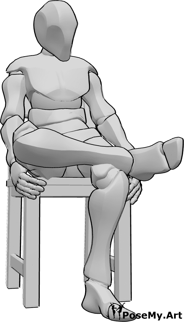 Pose Reference- Male anxious sitting pose - Male is sitting anxiously, holding the chair and crossing his legs