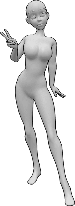 Pose Reference - Anime cute hello pose - Cute anime female standing and showing 