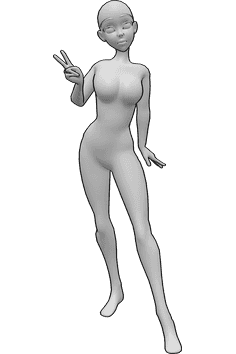 Pose Reference- Anime cute hello pose - Cute anime female standing and showing 