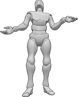 Referencia de poses- Postura masculina con los brazos abiertos - El hombre está de pie confuso, extendiendo los brazos, mirando hacia arriba