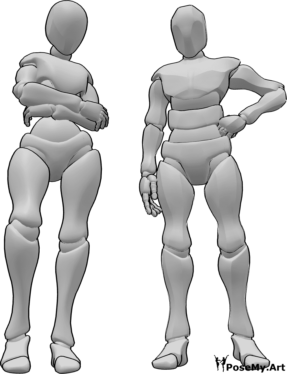 Pose Reference- Female male standing pose - Female and male are standing next to each other and looking down