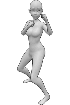 Referencia de poses- Anime femenino lucha pose - Anime femenino está listo para luchar pose