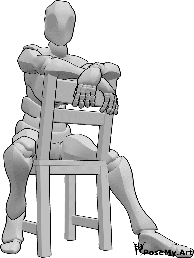 Pose Reference- Backwards sitting pose - Male is sitting comfortably on the chair backwards