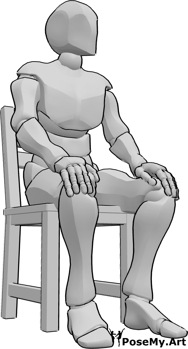 Pose Reference- Male casual sitting pose - Male is sitting casually on the chair, resting his hands on his thighs