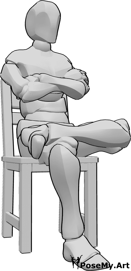 Pose Reference- Crossed arms sitting pose - Male is sitting on the chair casually, his arms and legs are crossed