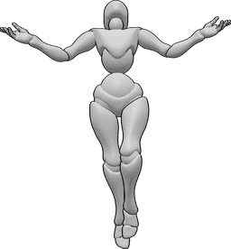 Referencia de poses- Postura con los brazos extendidos - La hembra flota en el aire y extiende los brazos, mirando hacia arriba.