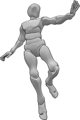 Referencia de poses- Hechizo de lanzamiento pose flotante - El hombre se cierne en el aire y lanza un hechizo con la mano izquierda