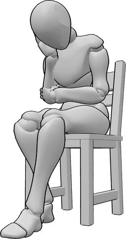 Posen-Referenz- Sitzende Pose im Halbschlaf - Die schläfrige Frau sitzt auf dem Stuhl und hält sich den Kopf, sie ist halb eingeschlafen
