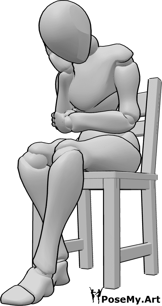 Pose Reference- Sitting half asleep pose - Sleepy female is sitting on the chair and holding her head, is half asleep