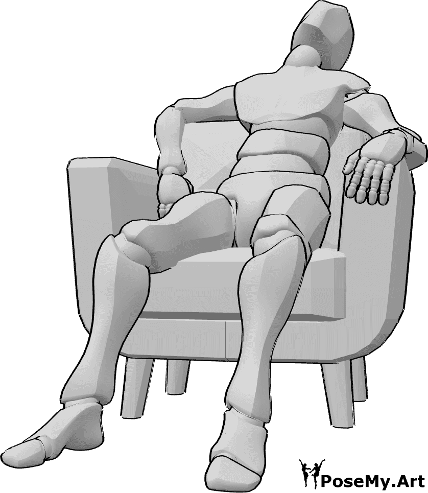 Referencia de poses- Cansado dormido sentado pose - Hombre cansado y somnoliento está sentado en el sillón, está medio dormido, pose somnolienta masculina