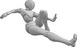 Posen-Referenz- Weibliche Kicking-Pose - Frau springt und tritt beim Laufen, weibliche dynamische Kampfhaltung