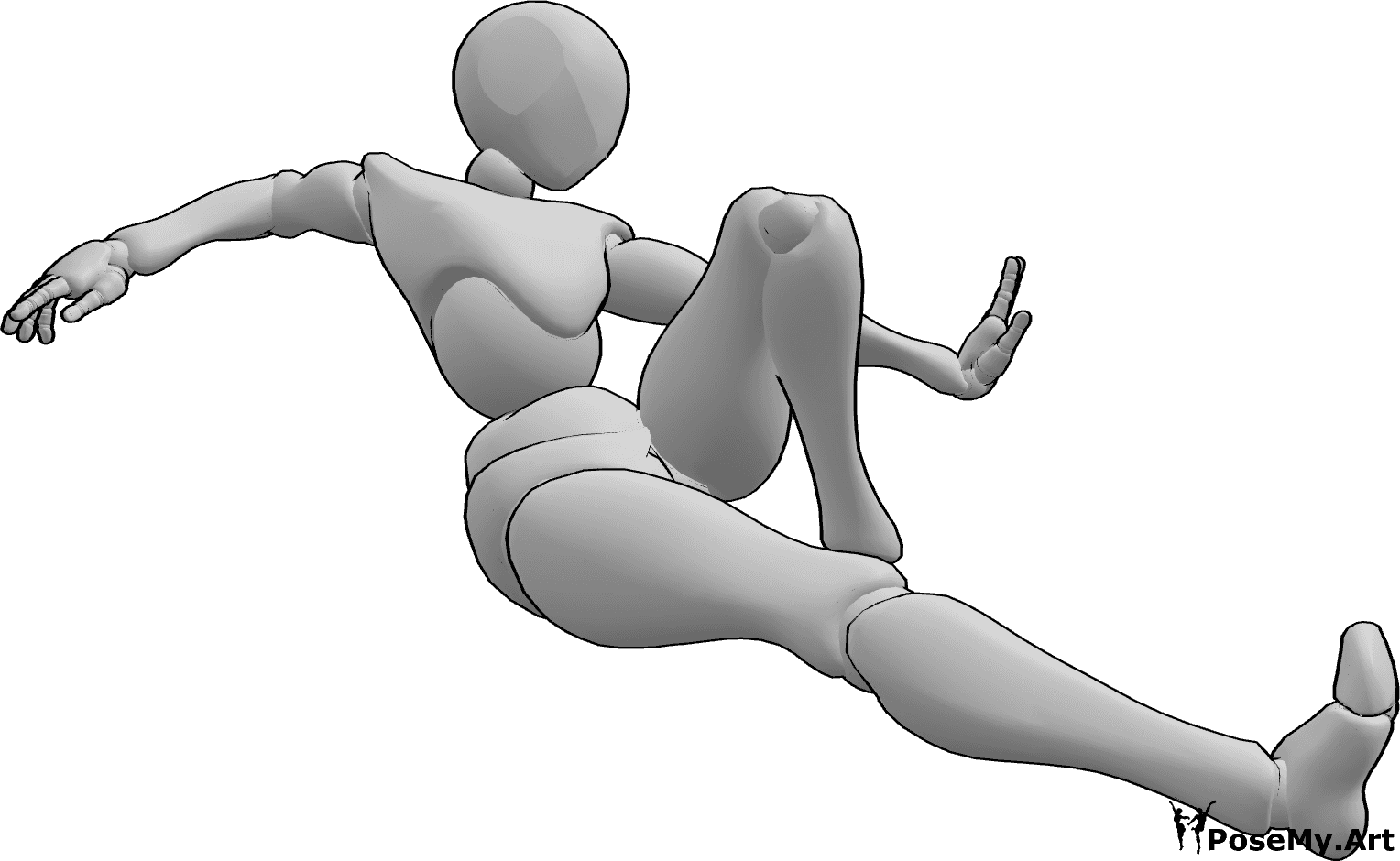 Referência de poses- Pose de pontapé feminino - A mulher está a saltar e a dar pontapés de corrida, pose de luta dinâmica feminina