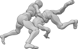 Riferimento alle pose- Posa di lotta e di lancio - Due maschi stanno lottando, lottano, uno di loro lancia l'altro