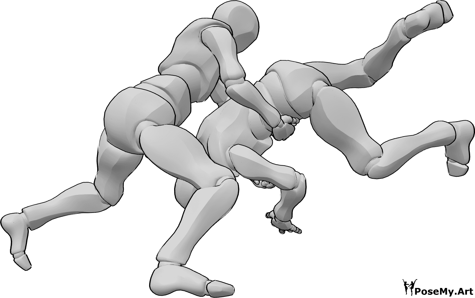 Pose Reference- Fighting throwing pose - Two males are fighting, wrestling, one of them is throwing the other