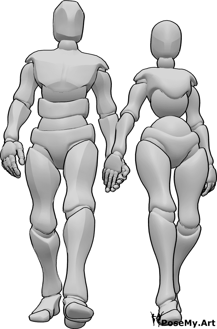 Pose Reference- Holding hands pose - Female and male are walking and holding each other's hands