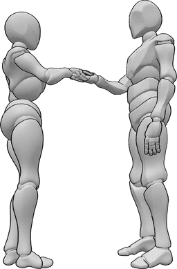 Référence des poses- Pose de la main tendue - Une femme et un homme sont debout et l'homme tient la main de la femme.