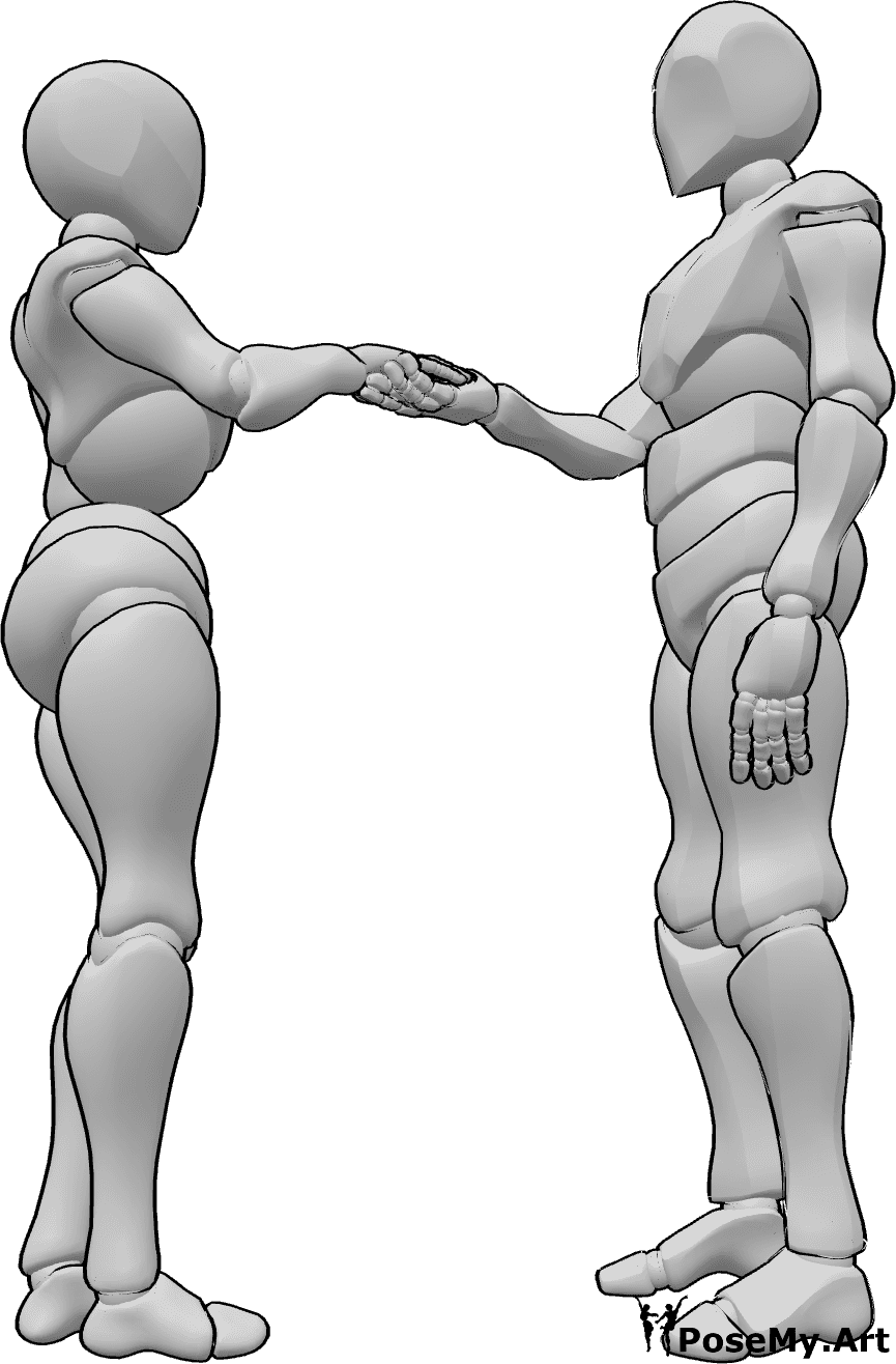 Pose Reference- Holding hand pose - Female and male are standing and the male is holding the female's hand