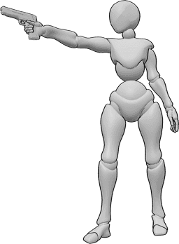 Referencia de poses- Postura de pistola - Mujer de pie con una pistola en la mano derecha.
