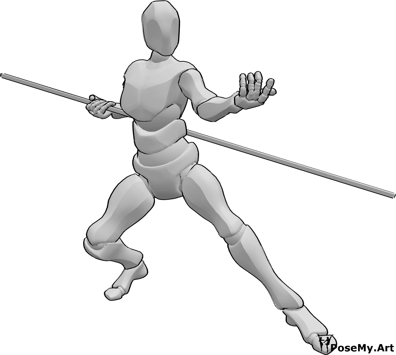 Référence des poses- Homme invitant à la pose de combat - Homme tenant un bâton et invitant à prendre la pose de combat