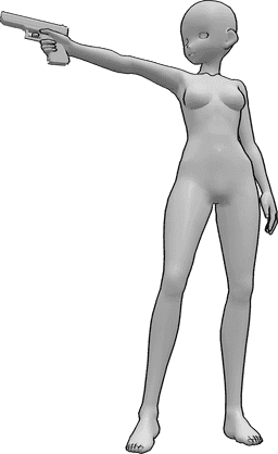 Posen-Referenz- Anime zielen Pistole Pose - Anime-Frau steht, hält eine Pistole in ihrer rechten Hand und zielt
