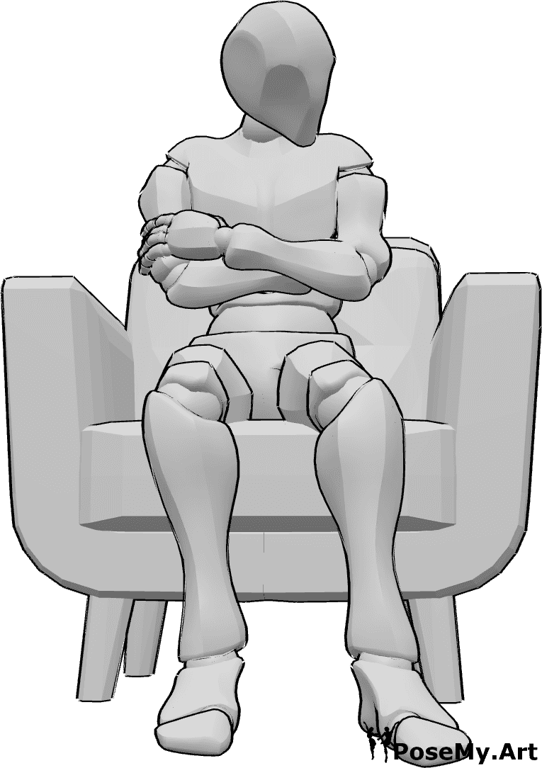 Pose Reference- Male sitting pose - Male is sitting in the armchair, folding his arms and looking down