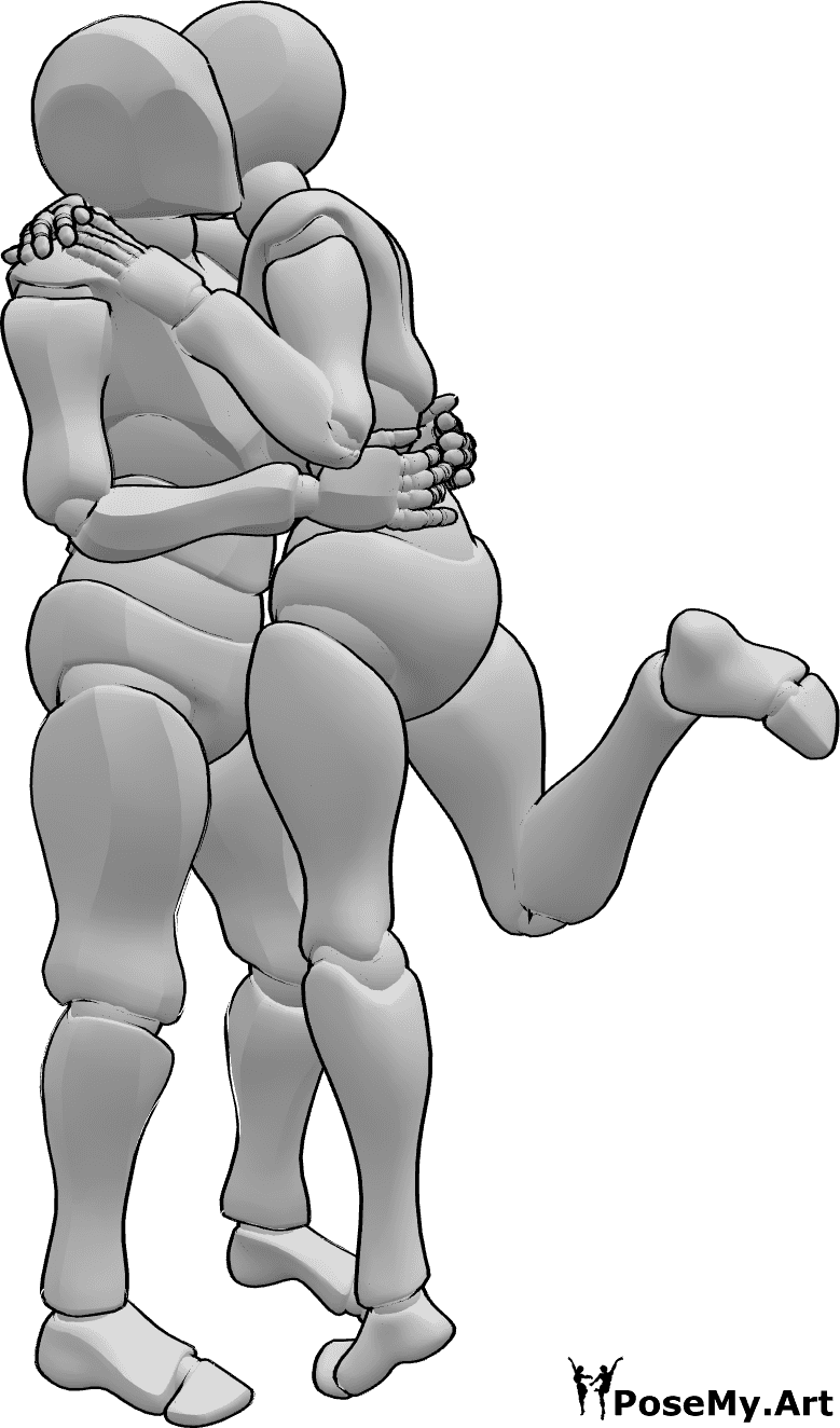 Referencia de poses- Postura de abrazo emocionado - La hembra abraza emocionada al macho posa