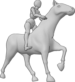 Pose Reference- Standing riding pose - Female is riding a horse, standing and holding the horse with both hands