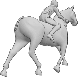 Referencia de poses- Postura masculina a caballo - Hombre montando a caballo, sujetando el caballo con ambas manos, pose de hombre montando a caballo