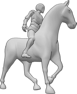 Référence des poses- Pose de l'homme à cheval - Homme à cheval, tenant le cheval d'une main et regardant vers la gauche