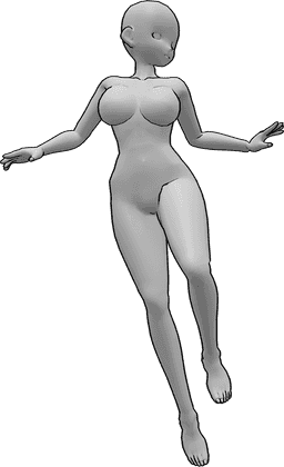 Pose Reference- Manga hovering pose - Anime female is hovering in the air and looking to the left, manga female pose