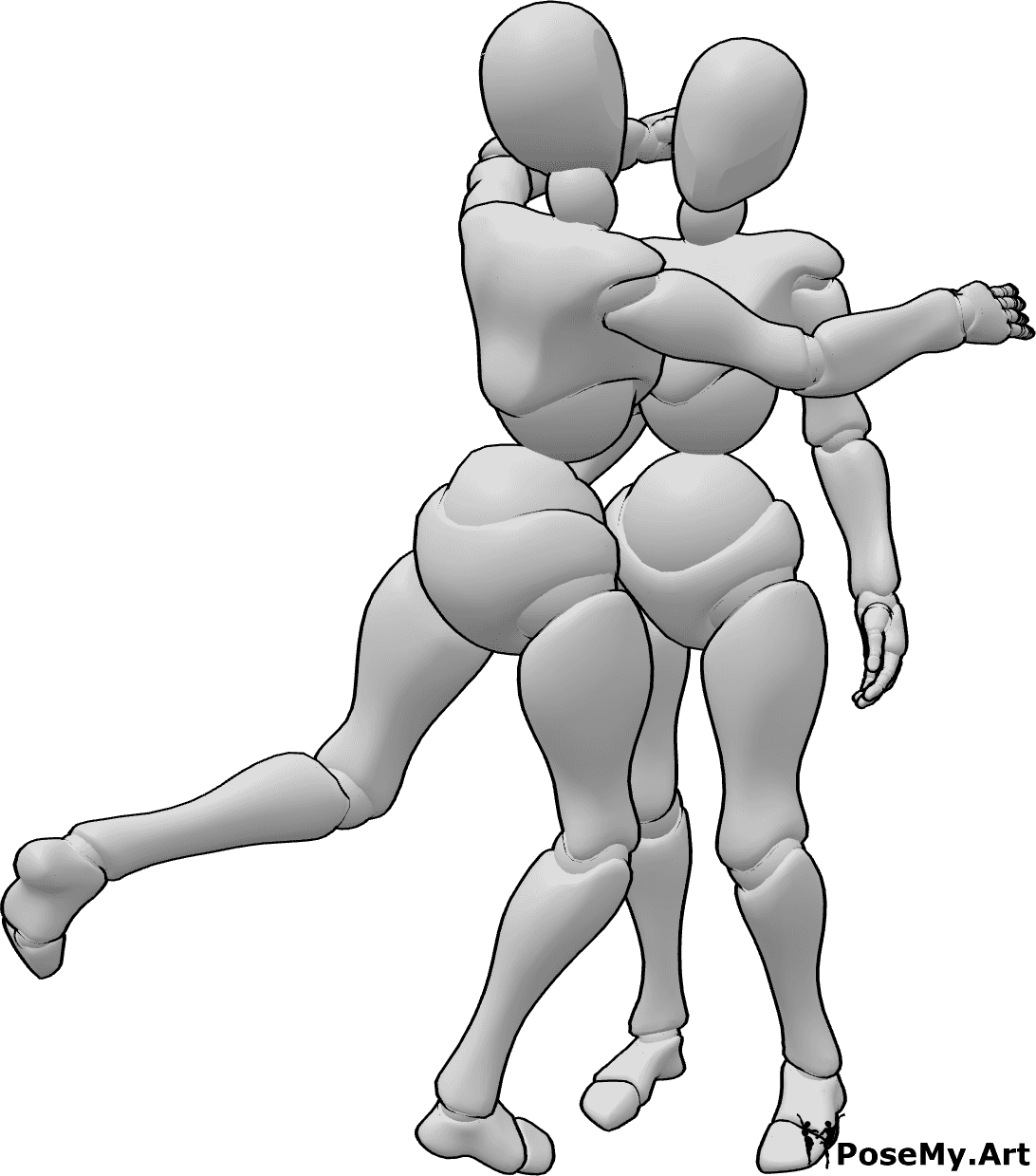 Riferimento alle pose- Posa inaspettata per l'abbraccio - La donna abbraccia la donna in modo eccitato e inaspettato