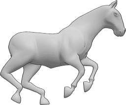 Referência de poses- Pose de cavalo a galope - Cavalo a galopar, olhando ligeiramente para a esquerda, referência de desenho de um cavalo