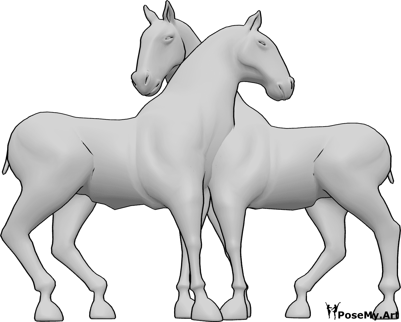 Pose Reference- Horse embracing pose - Two horses are hugging each other, horses embracing pose