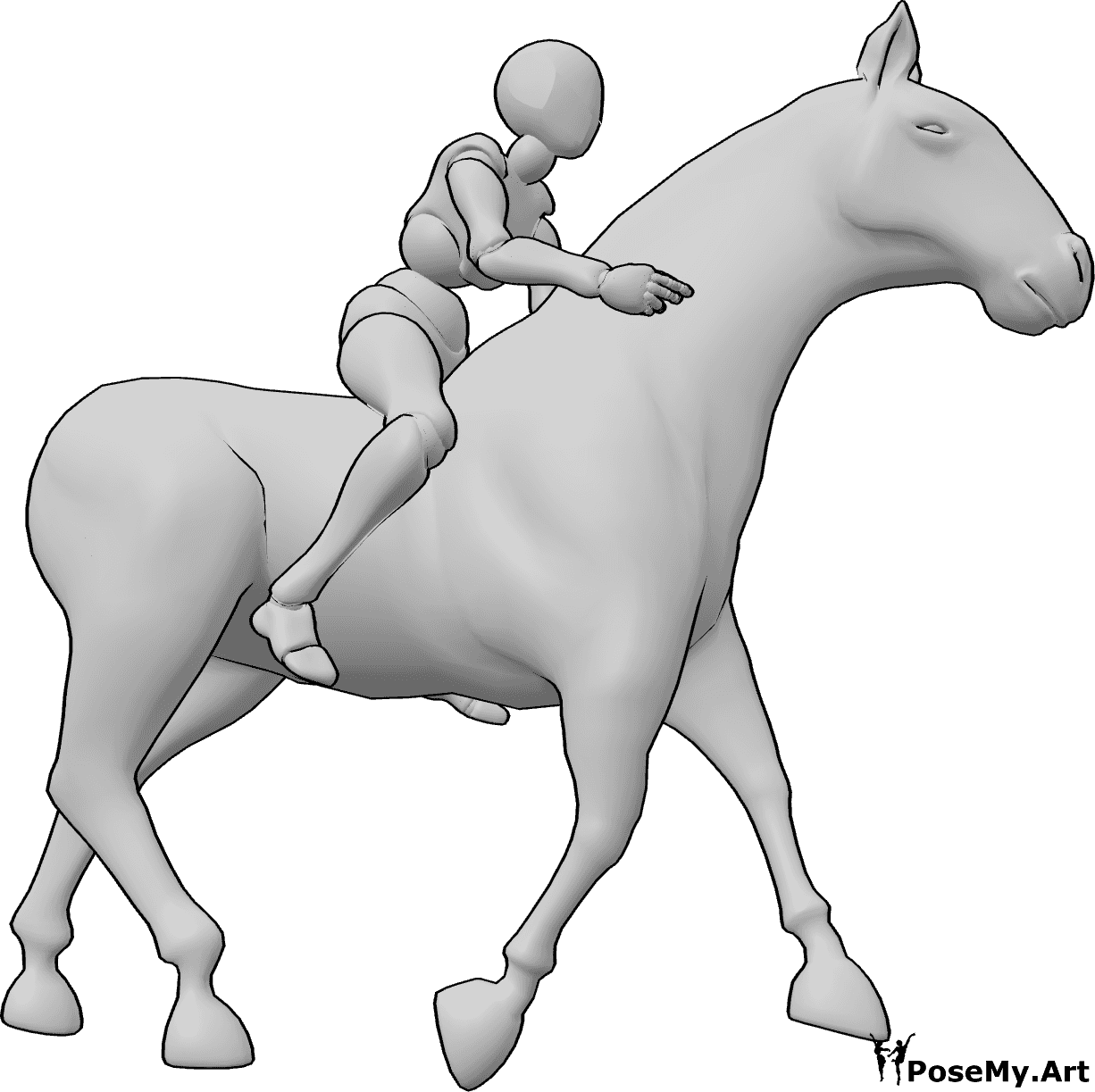 Pose Reference- Female rider galloping pose - Horse is galloping slowly, female rider is sitting and looking forward